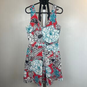 Soprano Sleeveless Floral Orange & Teal Mini Dress Size Medium